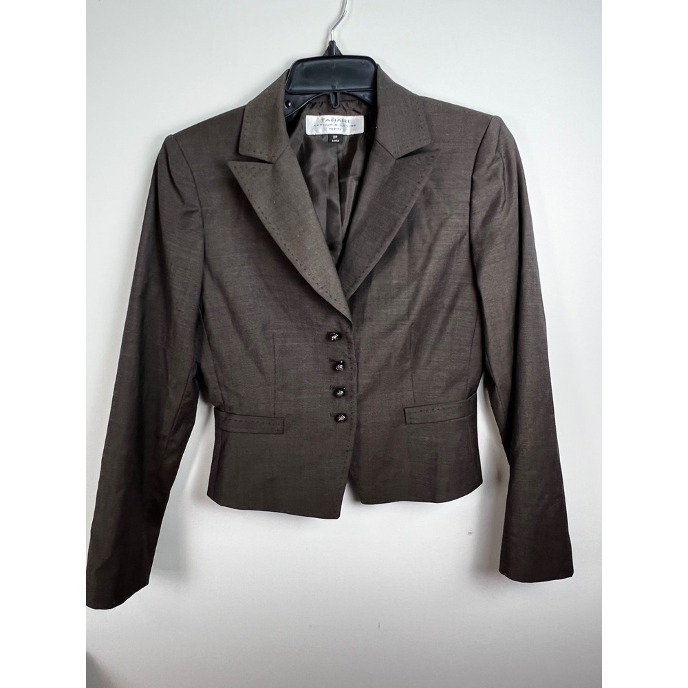 Tahari Arthur S Levine Women's Brown Wool Blend Button Blazer Jacket Size 2P‎
